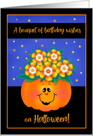 Candy Corn Bouquet in Pumpkin Halloween Birthday card