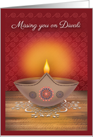 Missing You on Diwali Lit Clay Diwali Lamp Happy Diwali card