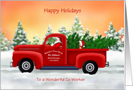 Custom Front Co Worker Santa in Red Classic Truck Christmas card