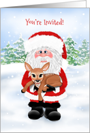 Santa and Baby Deer Christmas Invitation card