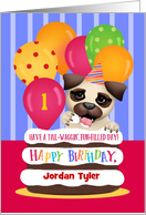Custom Front Name and Age Puppy First Birthday card