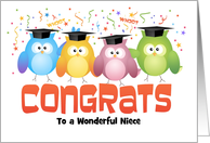 Custom Front Niece Owls with Caps Graduation Congratulations card