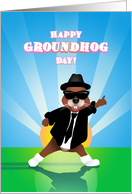 Singing Blues Groundhog in Sunglasses Happy Grounghog Day card