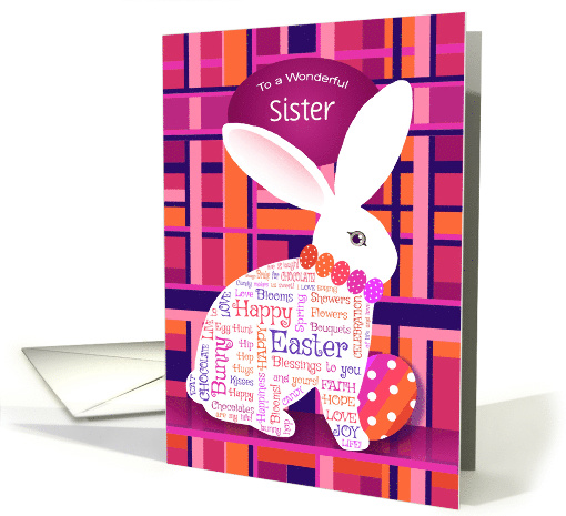 Custom Front Sister Word Art Easter Bunny Happy Easter card (1560470)
