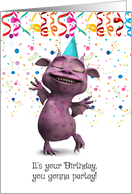 Dancing Dragon with Confetti Happy Birthday card