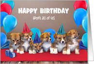 Puppies in Birthday Hats From All of Us Happy Birthday card