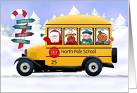 Custom Front School and Bus Number Vintage Santa Bus Christmas card