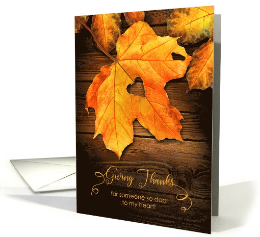 Giving Thanks Fall Leaf With Heart Thanksgiving card (1583662)