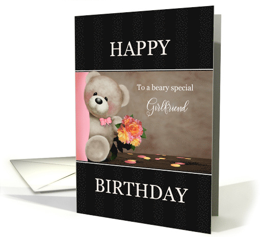 Teddy Bear with Bouquet for Girlfriend Happy Birthday card (1603038)