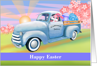 For Kids Bunny Delivering Eggs in Old Truck Easter card