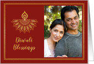Diwali Greetings Gold Mandala Styled Diya Photo card