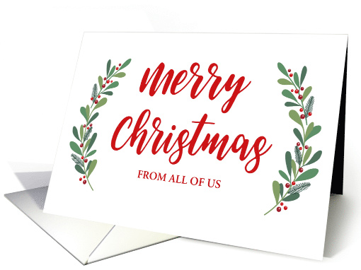 Christmas Greetings in Calligraphy Texts and Holly Laurel Wreath card