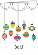 Colorful Dangling Ornaments Christmas Greetings in Norwegian card