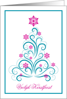 Dutch Christmas Greeting Elegant Swirl Blue Christmas Tree card