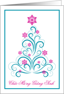 Vietnamese Christmas Greeting Elegant Swirl Blue Christmas Tree card