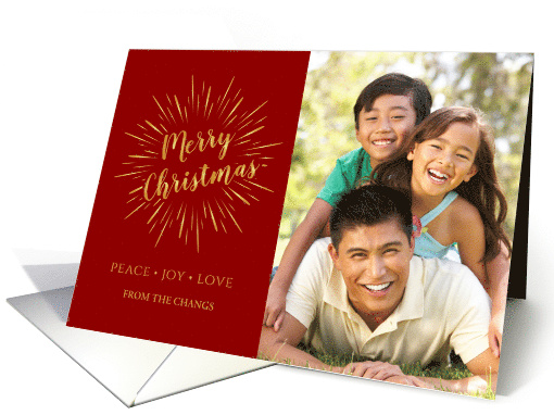 Christmas Photo Greetings in Light Burst and Typography Design card