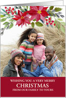 Christmas Photo Greetings with Water Color Poinsettias card