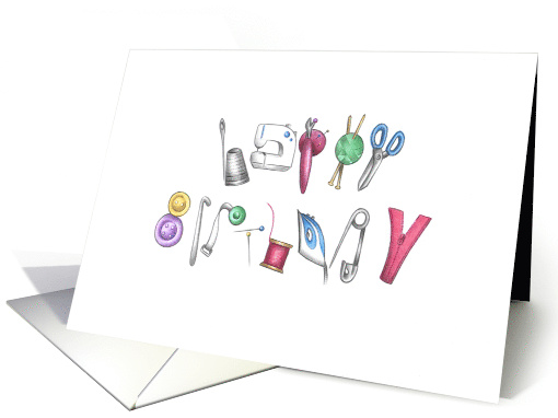 Happy Birthday Sewing materials Spelling Words Blank card (1574862)