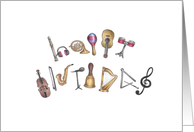 Happy Birthday Spelled Out With Musical Instruments blank card