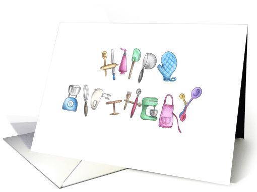 Happy Birthday Alphabet Shaped Baking Utensils Blank card (1574872)