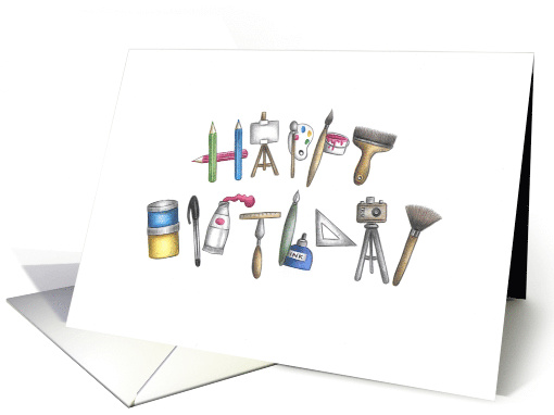 Happy Birthday using Alphabet Shaped Art Materials Blank card