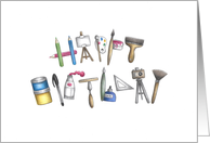 Happy Birthday using Alphabet Shaped Art Materials Blank card