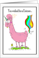 Birthday Llama Farting a Rainbow Cartoon card