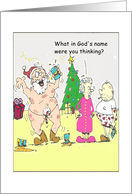 Christmas Santa Drunk Dancing Naked cartoon card