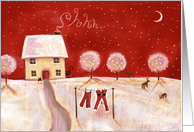 Santa’s Resting Christmas House with Red Night Sky card