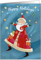Happy Holidays Joyful Christmas Santa Claus with Stars card