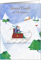 For a Special Couple at Christmas Red Sleigh Winter Scene card
