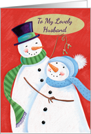 Lovely Husband Christmas Snowmen Mistletoe card