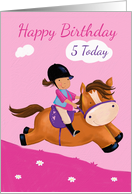 Happy Birthday 5 Today Horse Riding Girl card