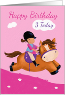 Happy Birthday 3 Today Horse Riding Girl card