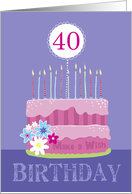 40th Birthday Cake with Candles card