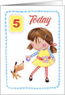 5th Birthday Girl with Dog card