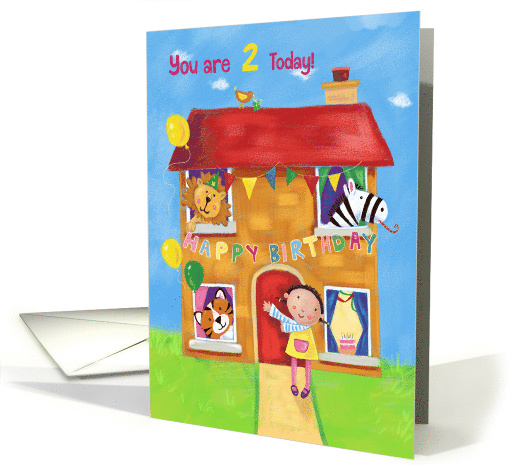 Happy Birthday 2 Today Animal and Girl House card (1573036)