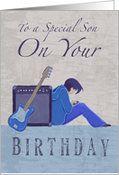 Special Son Birthday Boy Guitar & Amp Distressed text card