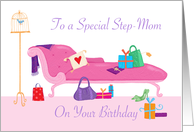 To a Special Step-Mom Birthday Gifts Pink Chaise Longue card