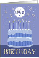Special Husband Birthday Cake Candles and Stars Distressed Text card