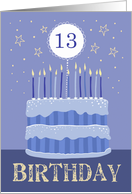 13th Birthday Cake Teen Boy Candles and Stars Distressed Text card