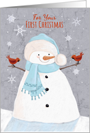 First Christmas Soft Snowman with Red Cardinal birds card