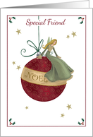Special Friend Christmas Holiday Angel on Noel Ornament. card