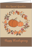 Grandson Thanksgiving Leaf wreath Pumpkins card