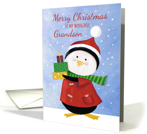 Grandson Christmas Penguin with parcels card (1589482)