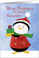 Grandson Christmas Penguin with parcels card