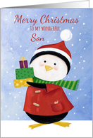 Son Christmas Penguin with parcels card