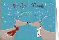 Christmas Couple Reindeers Mistletoe card