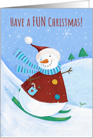 Fun Christmas Skiing Snowman card