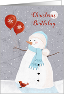 Christmas Birthday Whimsical Snowman Red Balloons card